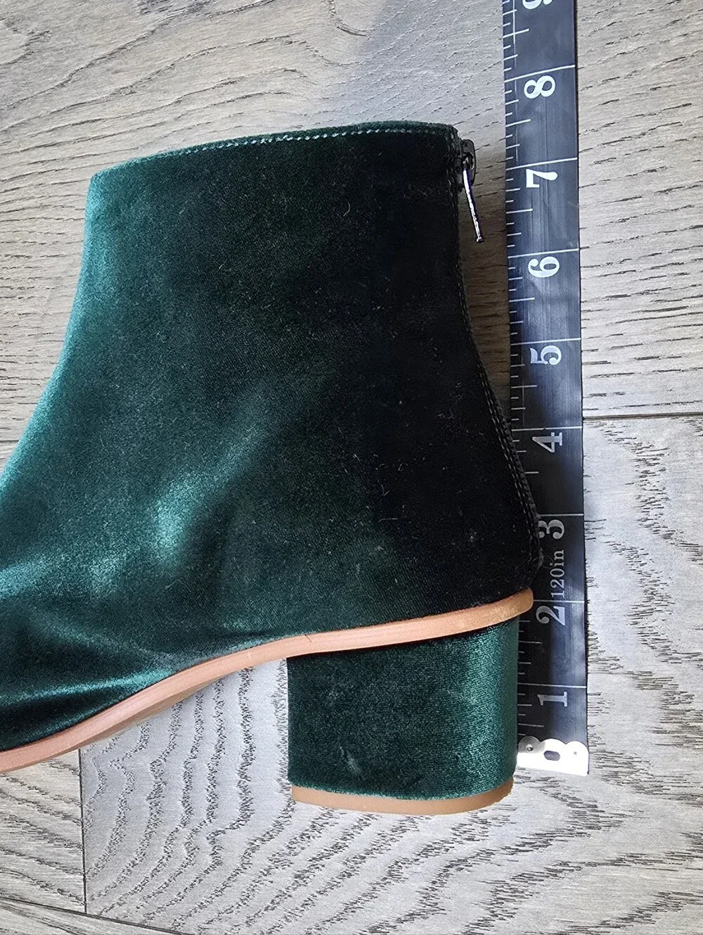 Anthropologie Samara Velvet Block Heel Ankle Boots in Emerald Green